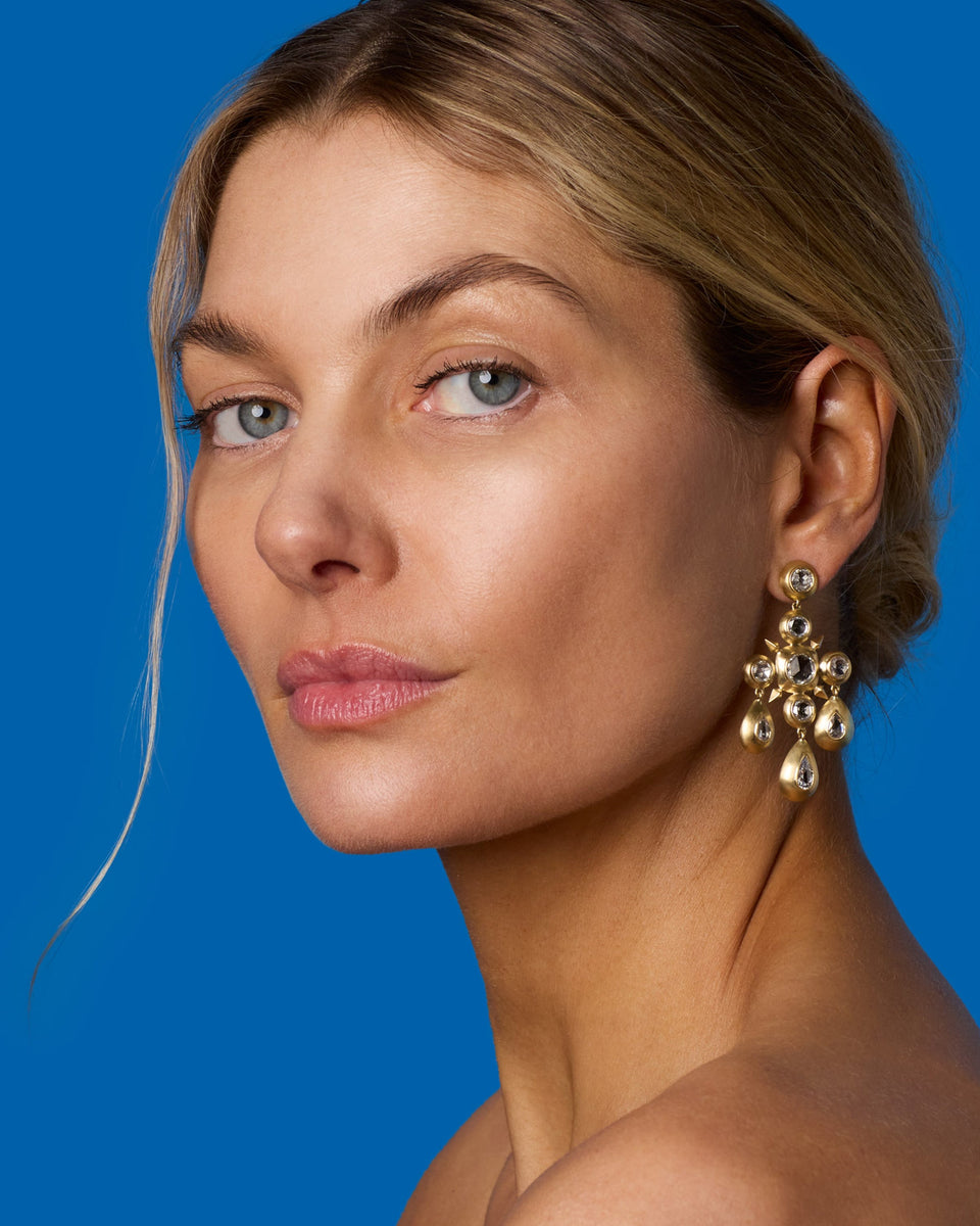 Puffed Gold Diamond Chandelier Earrings - Irene Neuwirth
