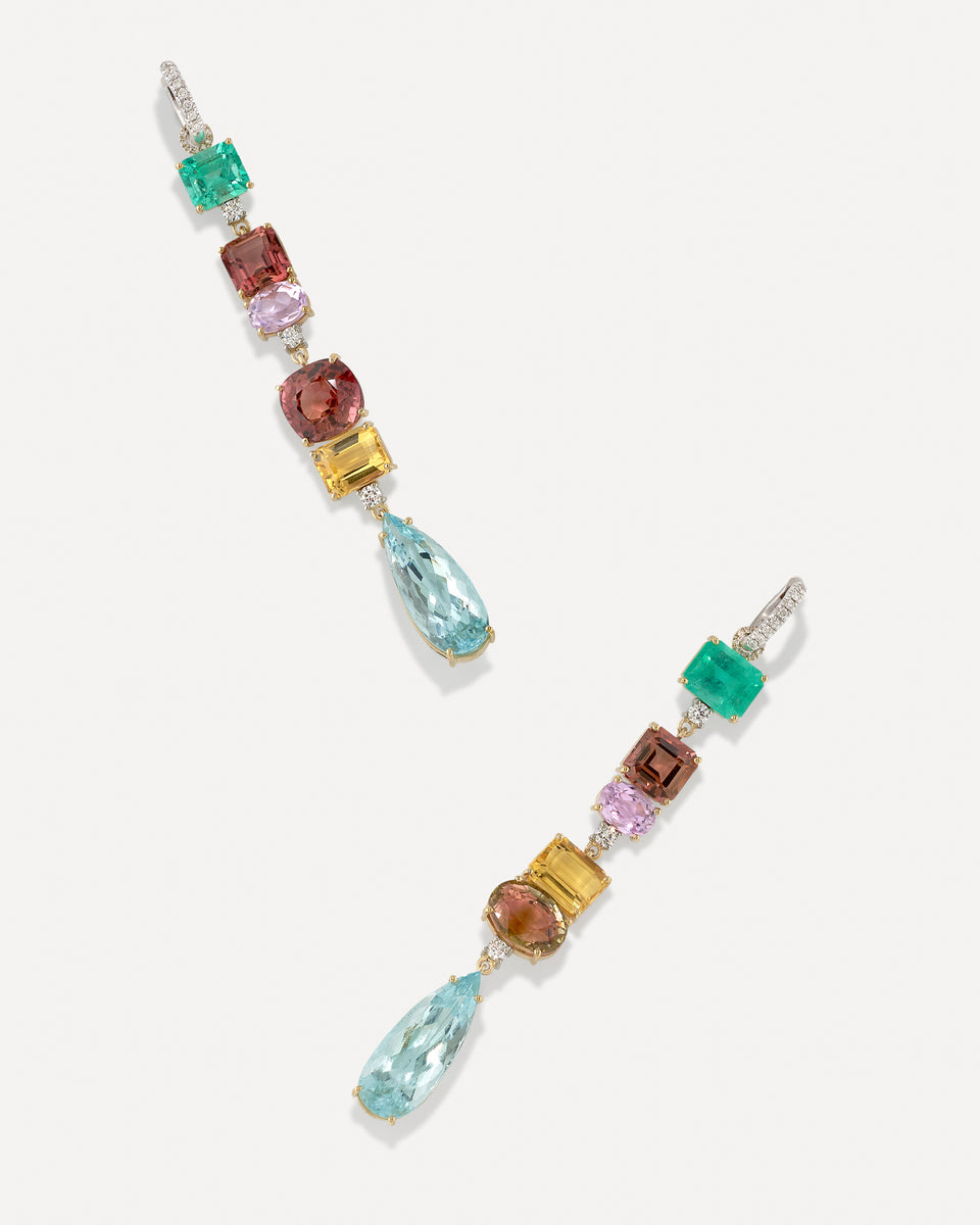 One of a Kind Pavé Gemmy Gem Diamond Code Jeweled Huggies - Irene Neuwirth