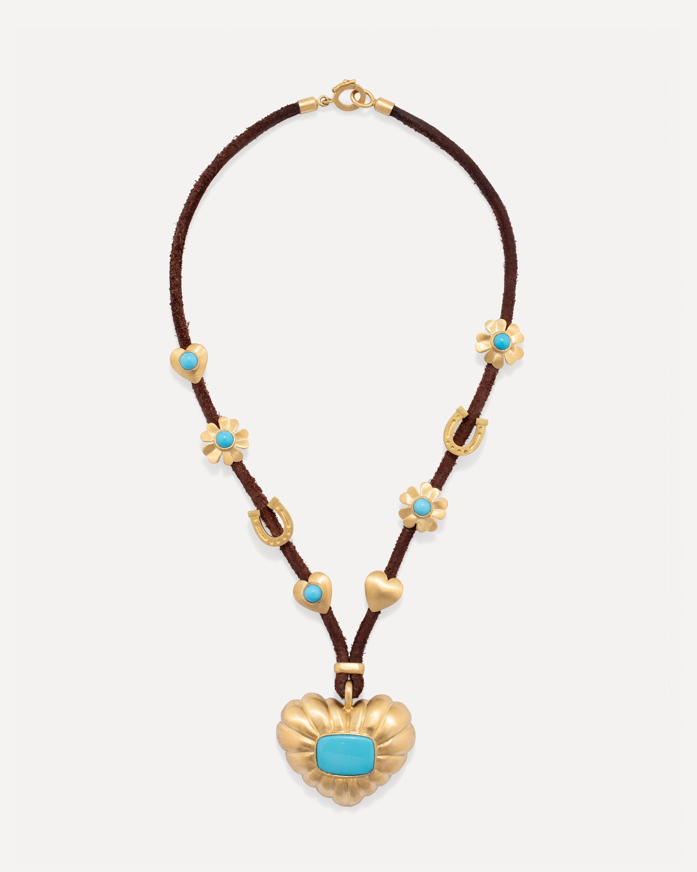 Golden Blossom Leather Necklace Turquoise – Irene Neuwirth