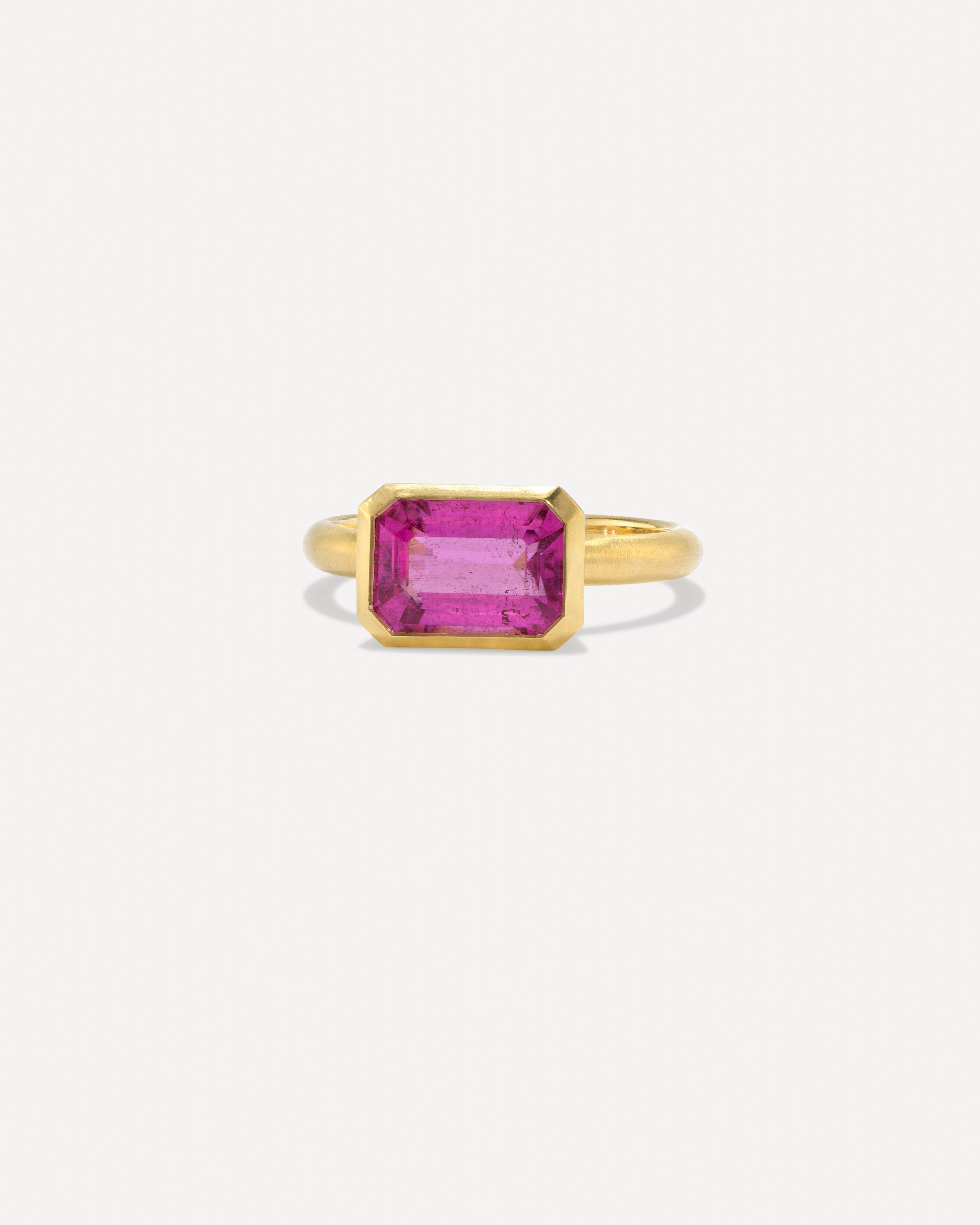 One of a Kind Emerald-Cut Rubellite Bezel Ring 18k Yellow Gold