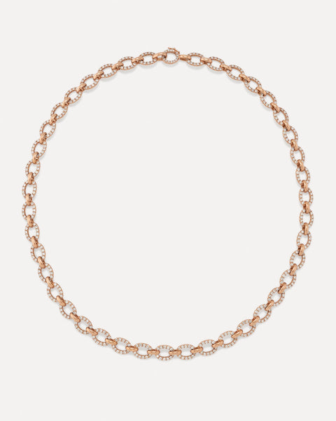 Pavé Diamond Medium Heavy Oval Link Chain Necklace 18k Gold