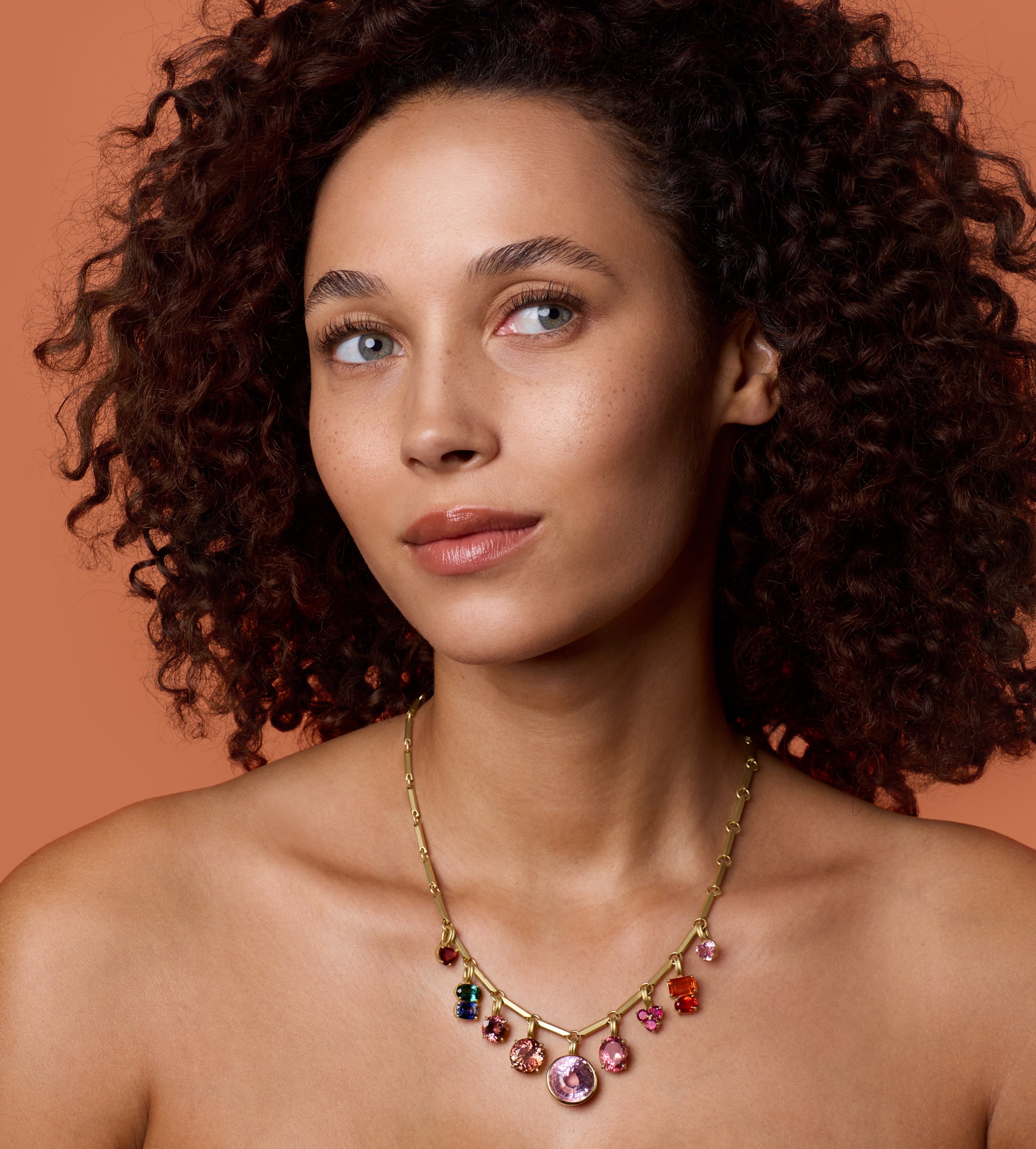 One of a Kind Multi Gemmy Gem Link Necklace 18k Yellow Gold