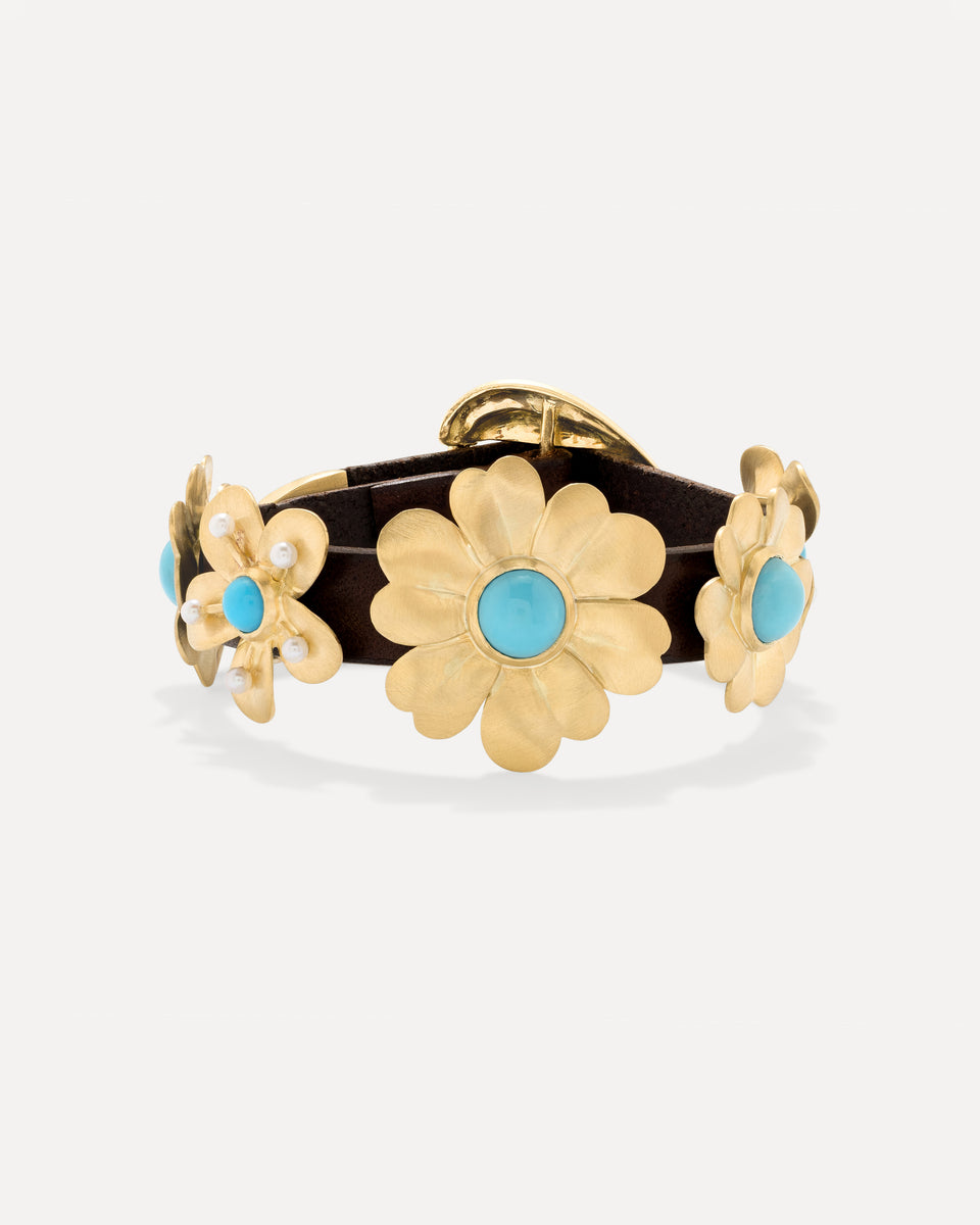 Golden Blossom Leather Conch Bracelet - Irene Neuwirth