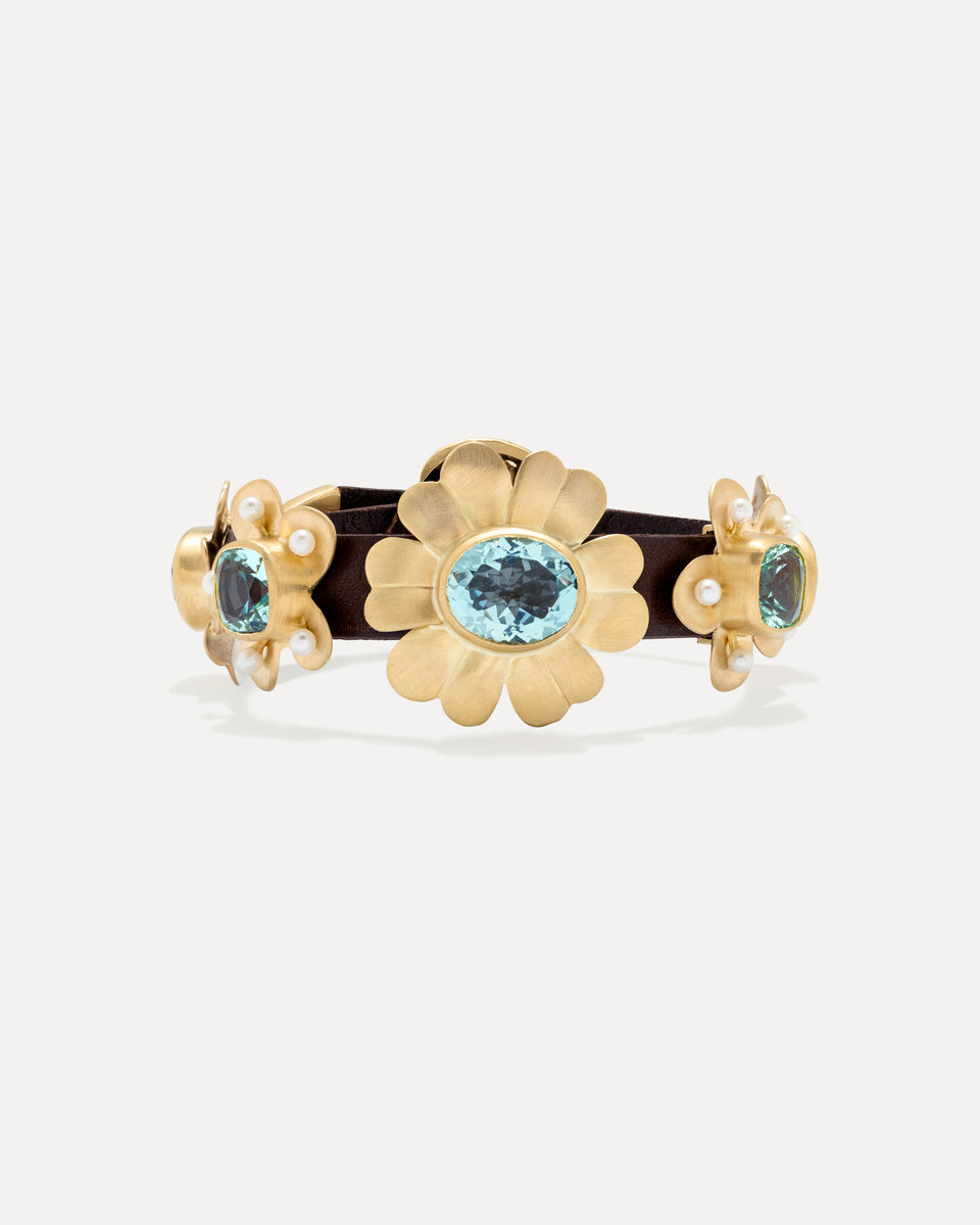 One of a Kind Golden Blossom Leather Bracelet