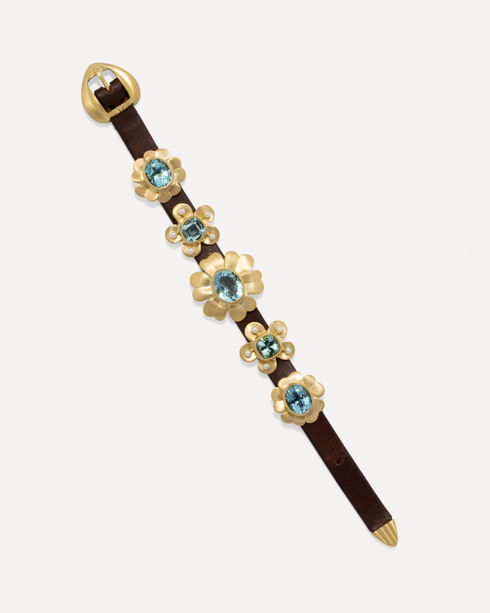 One of a Kind Golden Blossom Leather Bracelet