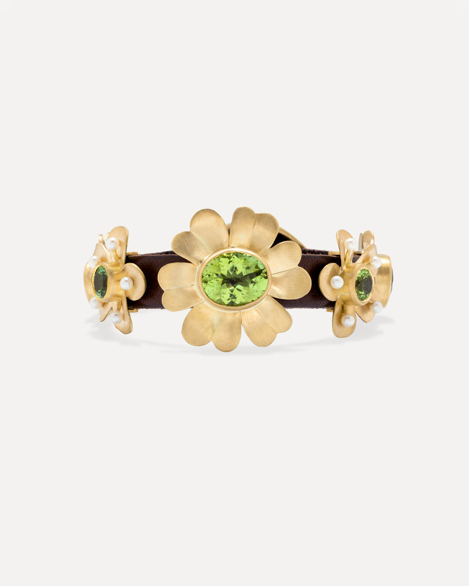 One of a Kind Golden Blossom Leather Bracelet