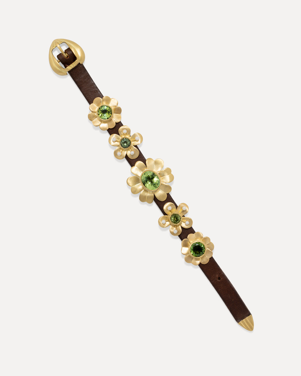 One of a Kind Golden Blossom Leather Bracelet