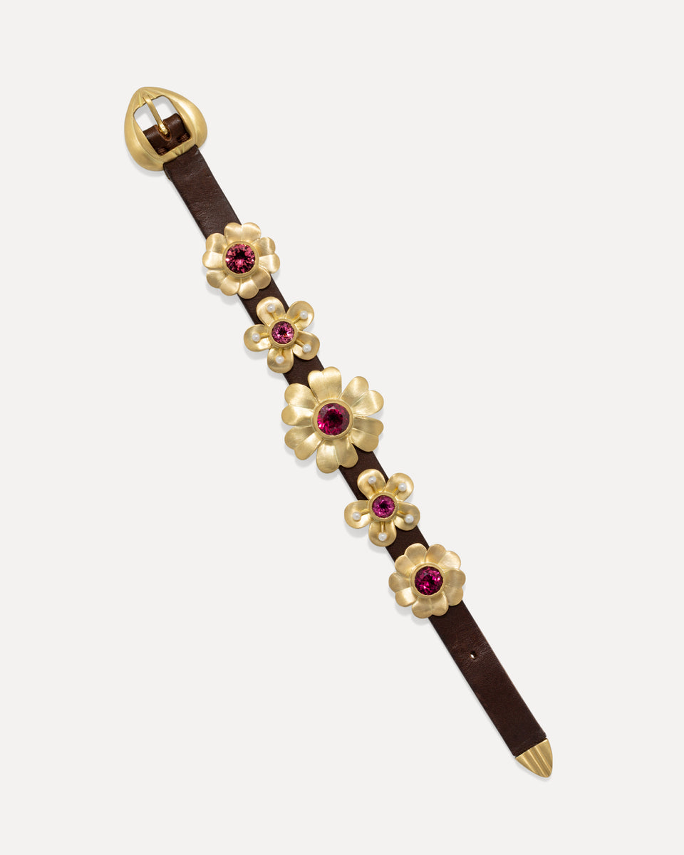 One of a Kind Golden Blossom Leather Bracelet
