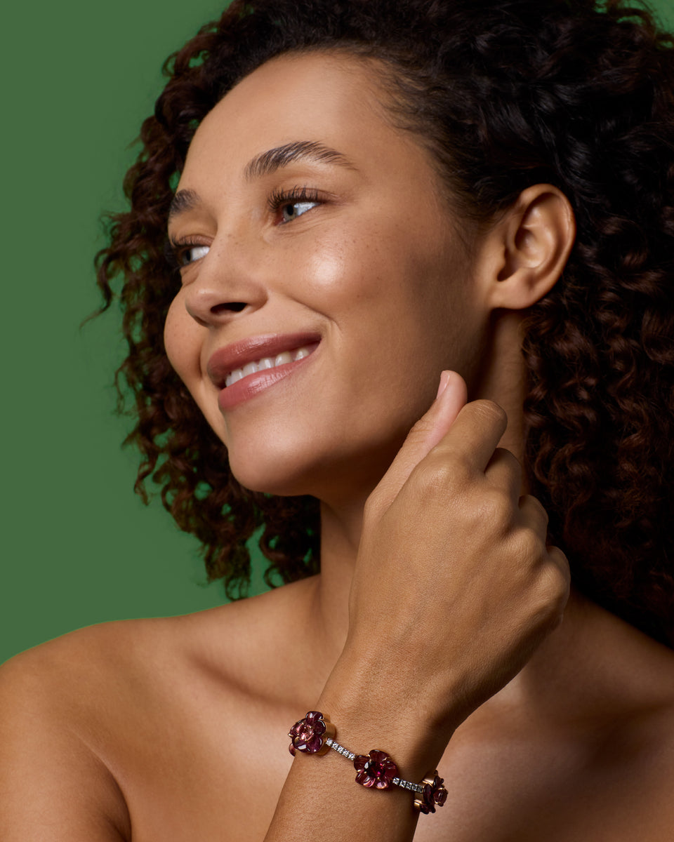 One of a Kind Tropical Flower Diamond Tennis Bracelet