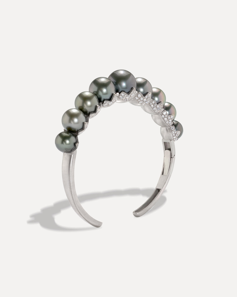 One of a Kind Pavé Pearl Blossom Cuff