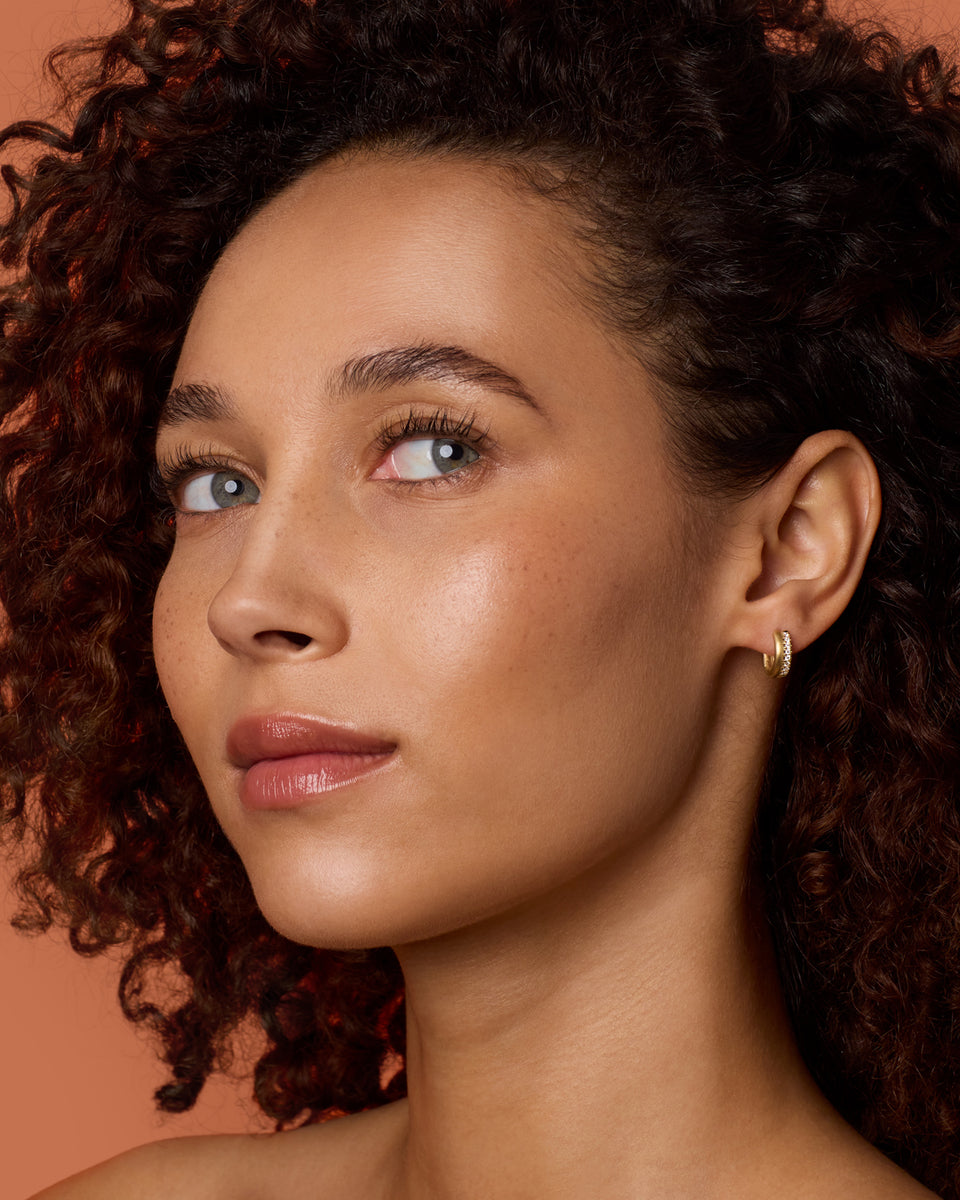 Pavé Small Fifty Fifty Double Huggies