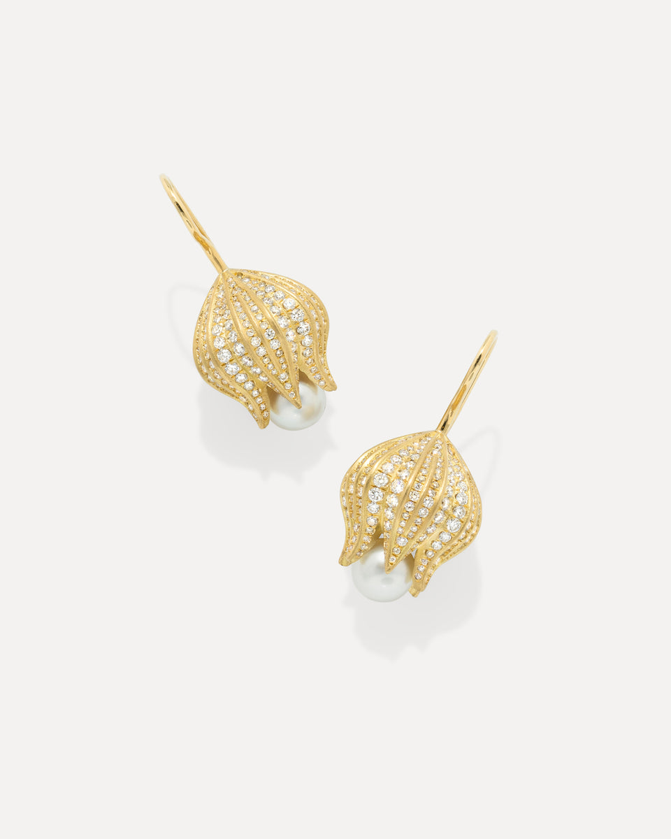 Pavé Golden Blossom Lily of the Valley Earrings
