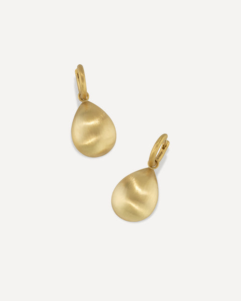 Puffed Gold Pear Drop Jeweled Huggies - Irene Neuwirth