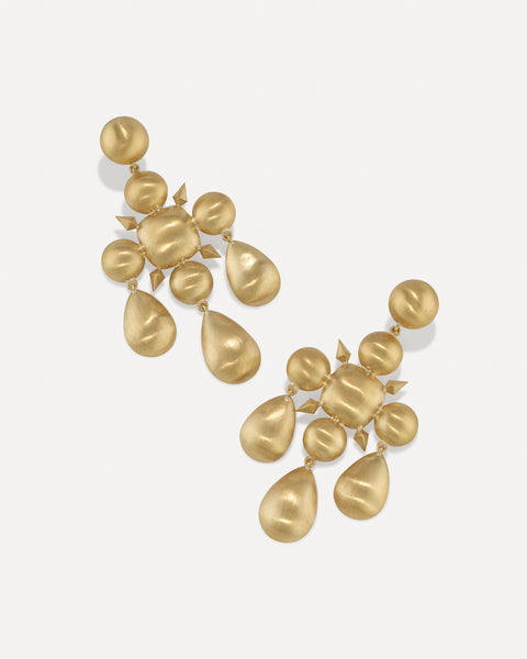 Puffed Gold Chandelier Jeweled Huggies - Irene Neuwirth