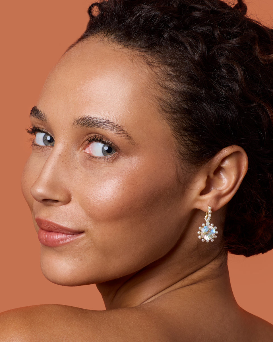 Classic Studded Halo Mixed Jeweled Huggies - Irene Neuwirth