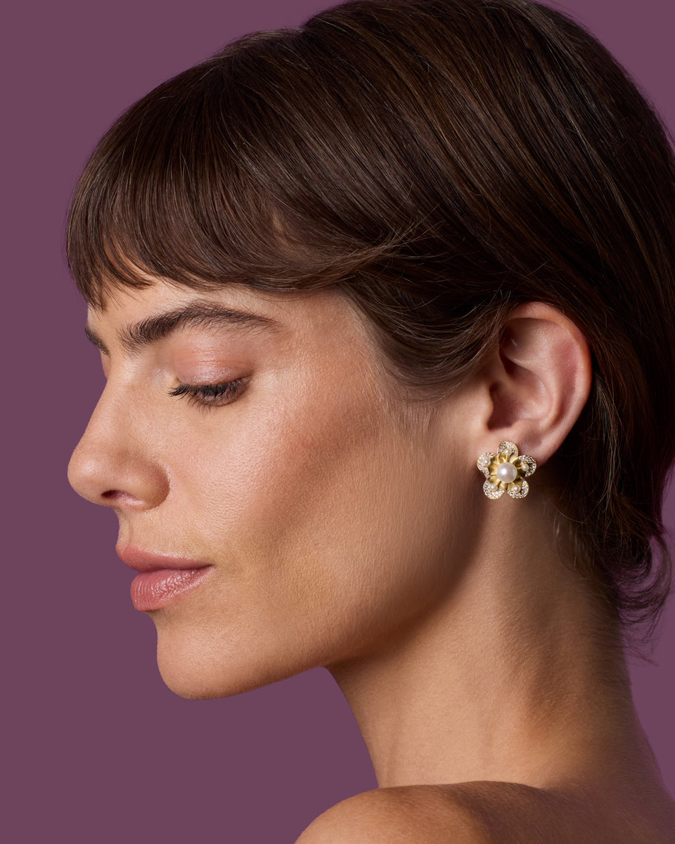 Pavé Golden Blossom Desert Flower Studs - Irene Neuwirth
