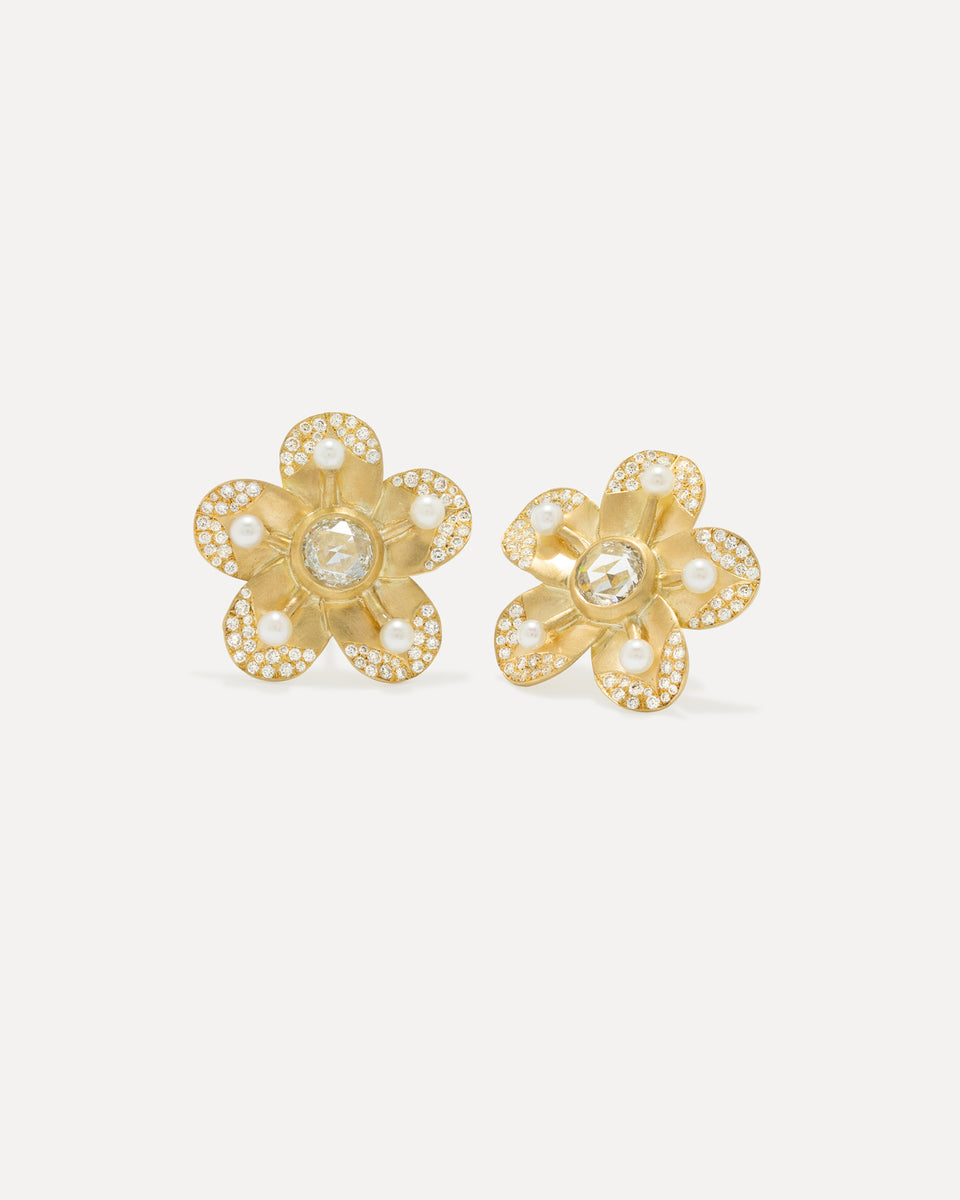 Pavé Golden Blossom Desert Flower Studs - Irene Neuwirth
