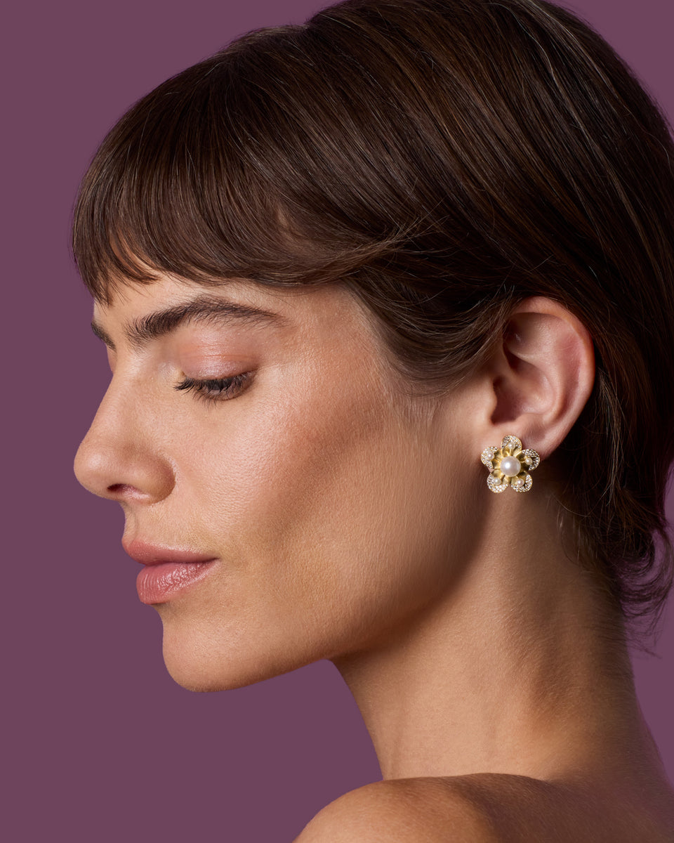 Pavé Golden Blossom Desert Flower Studs - Irene Neuwirth
