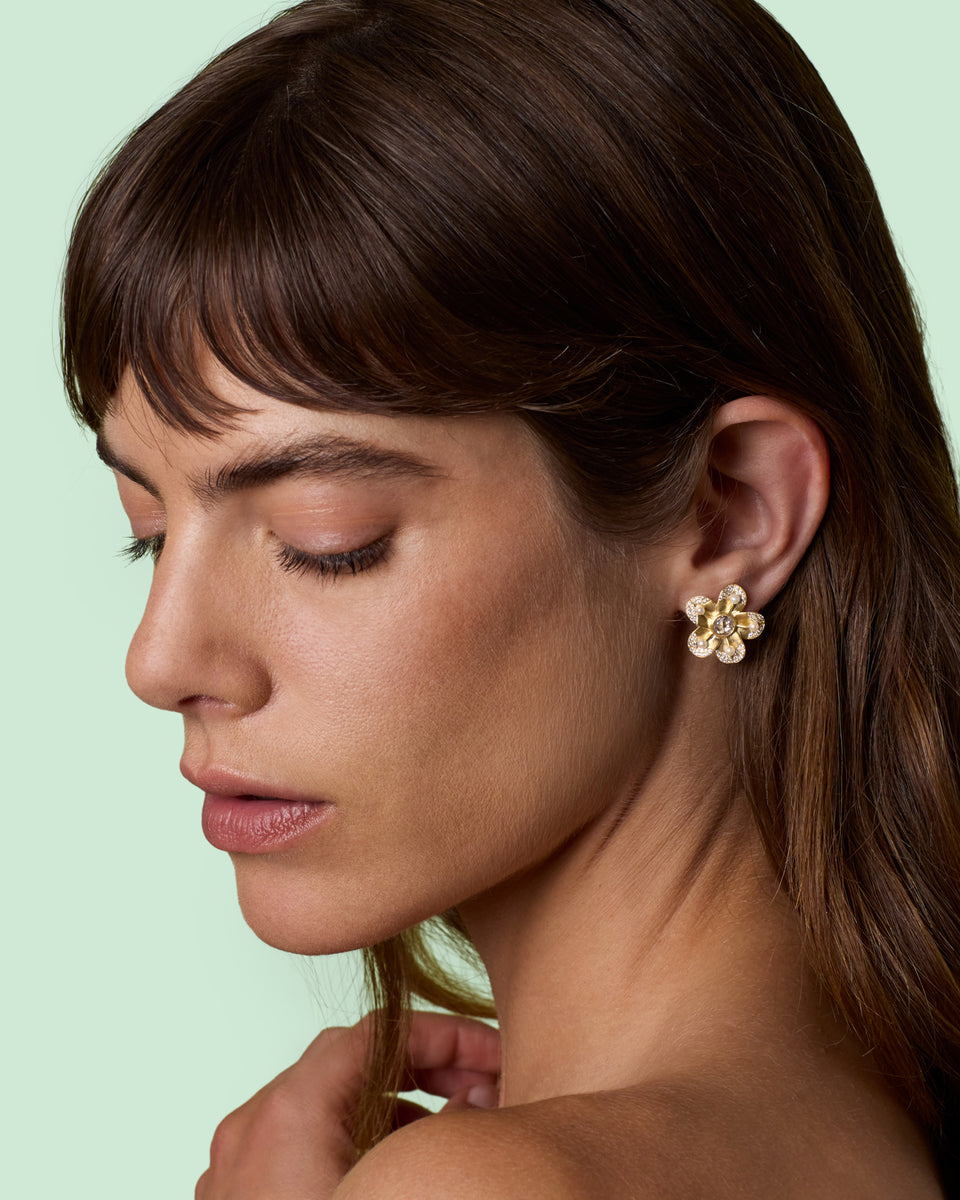 Pavé Golden Blossom Desert Flower Studs