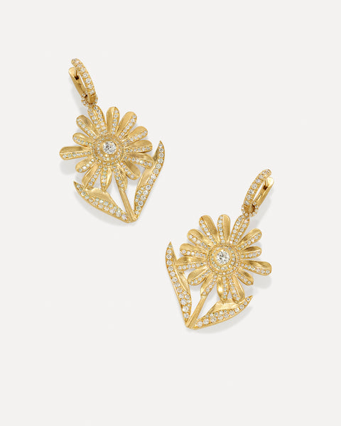 Pavé Golden Blossom Daisy Jeweled Huggies 18k Yellow – Irene Neuwirth