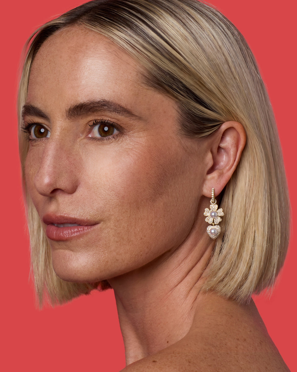 Pavé Golden Blossom Love Earrings