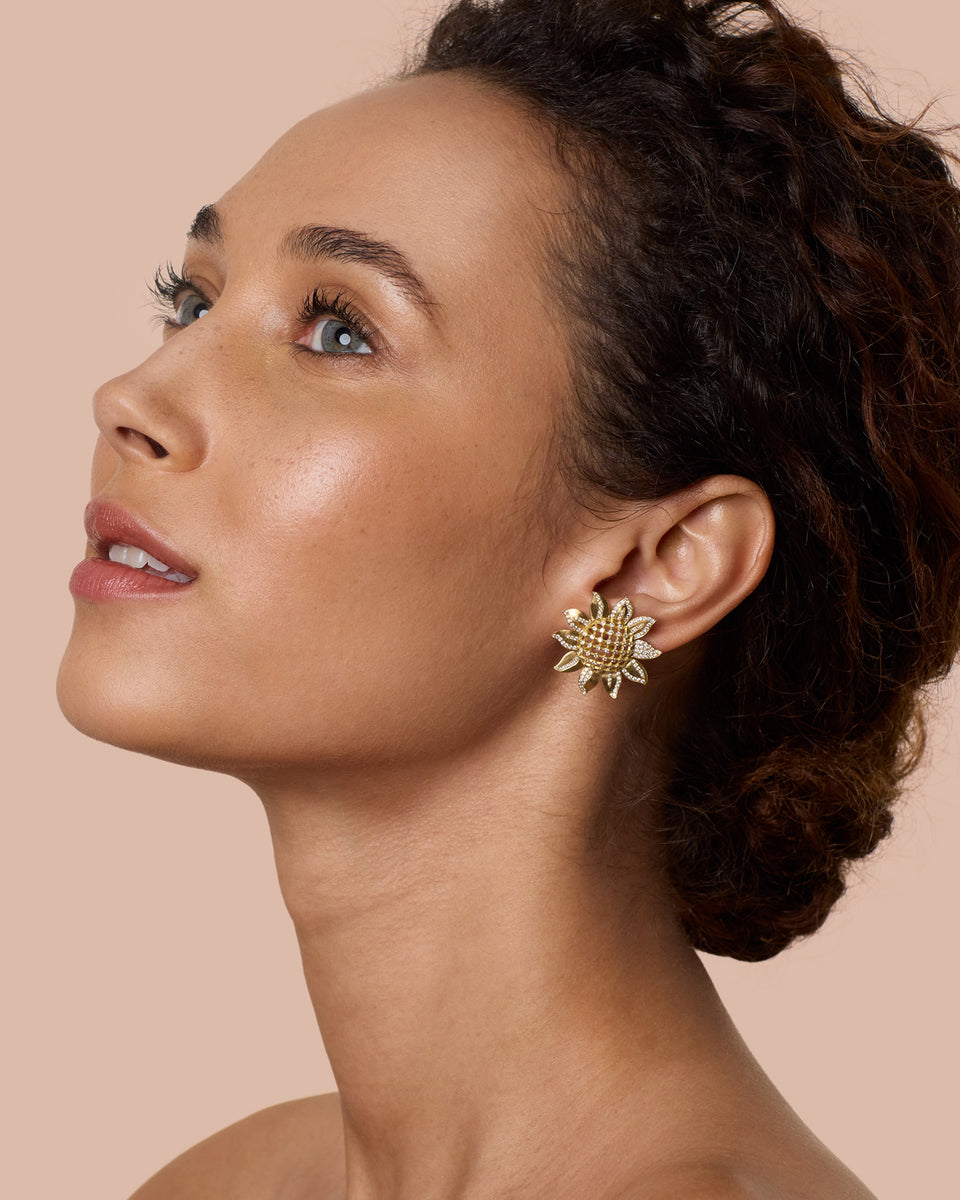 Pavé Golden Blossom Sunflower Studs