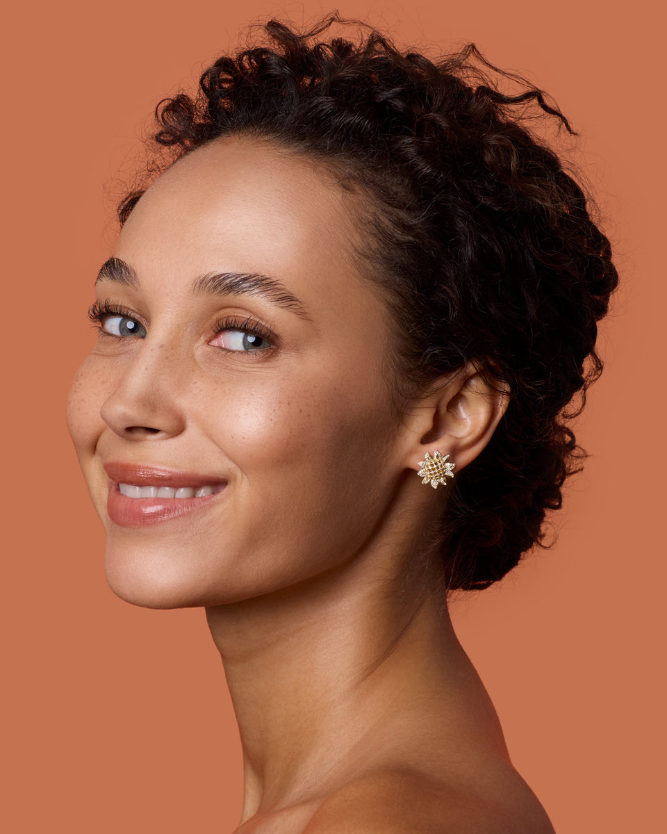 Mini Pavé Golden Blossom Sunflower Studs