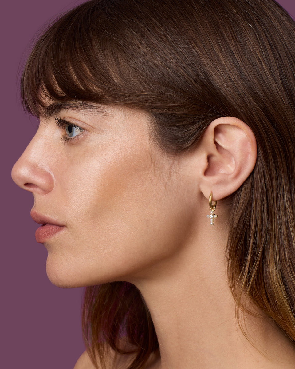 Petite Diamond Immaculate Cross Jeweled Huggies