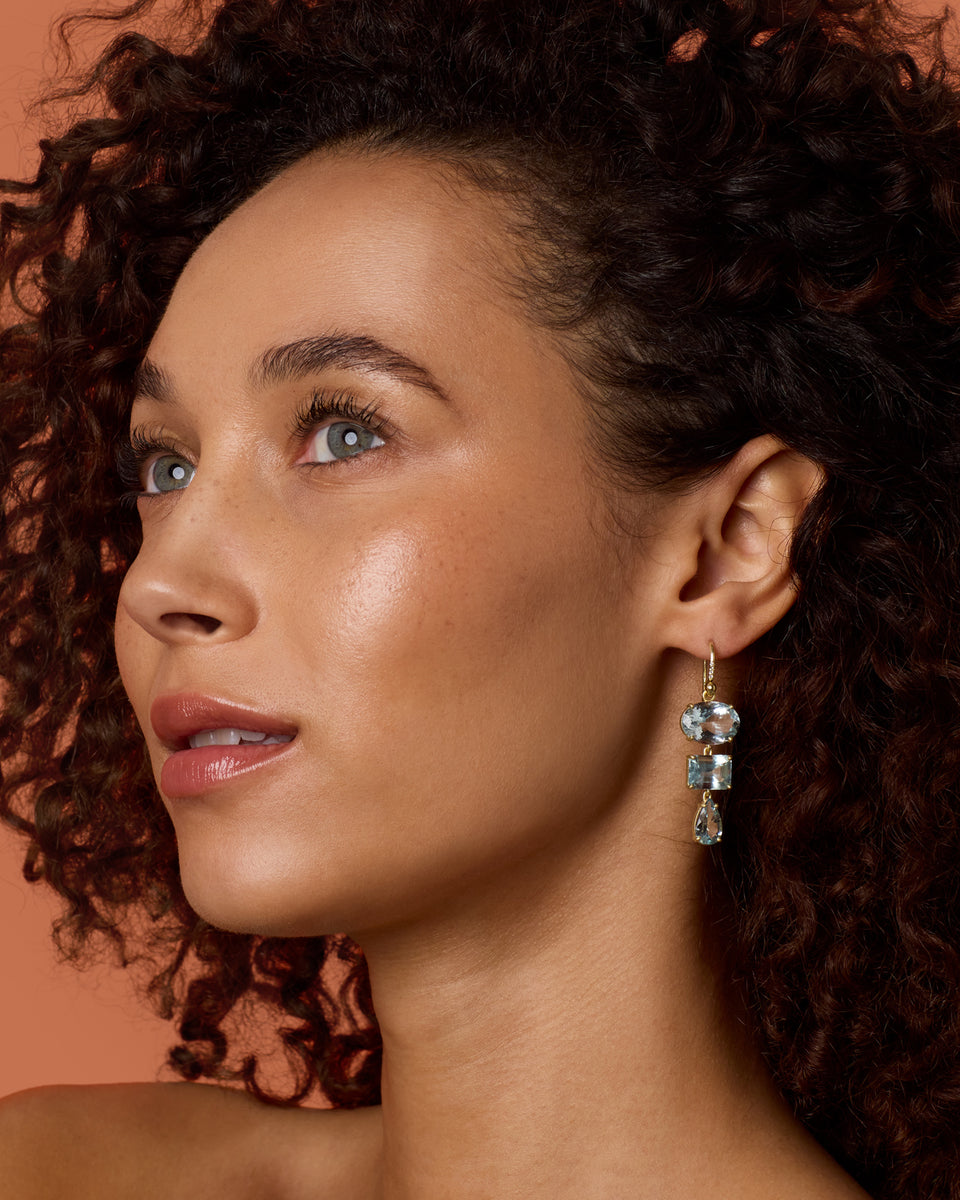 One of a Kind Gemmy Gem Triple Drop Link Earrings