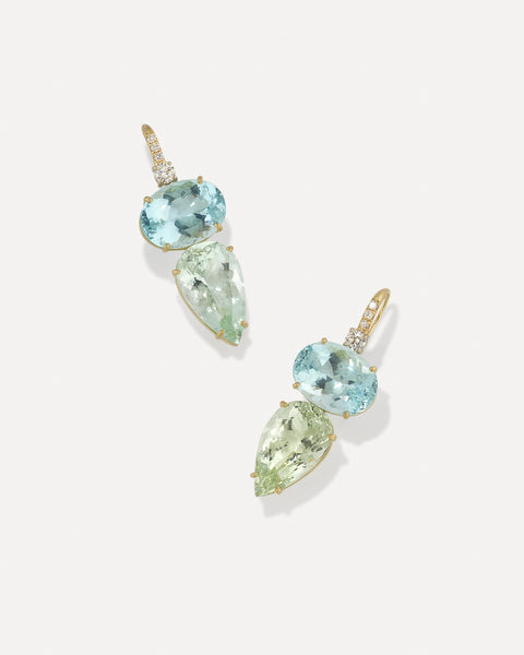 One of a Kind Gemmy Gem Diamond Double Stone Drop Earrings - Irene Neuwirth