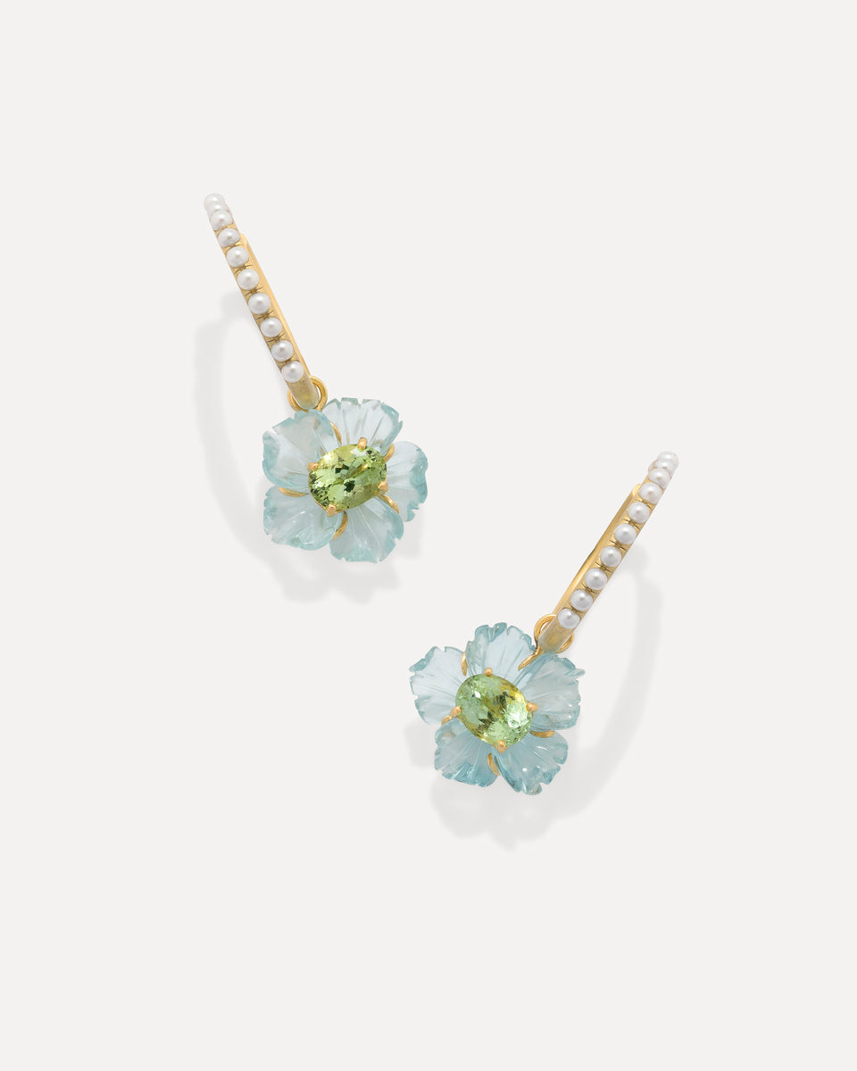 One of a Kind Tropical Flower Jeweled Hoops - Irene Neuwirth