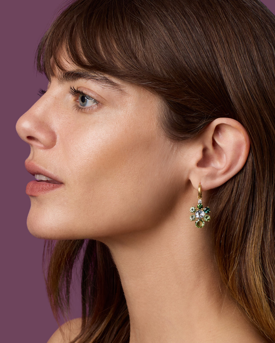 One of a Kind Diamond Gemmy Gem Floret Jeweled Huggies - Irene Neuwirth