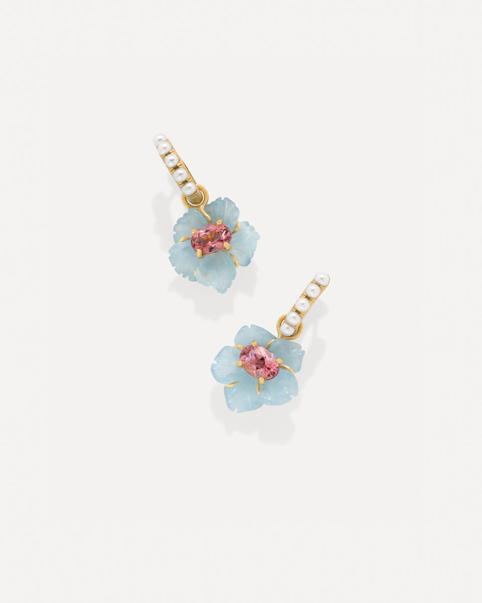 One of a Kind Tropical Flower Jeweled Huggies - Irene Neuwirth