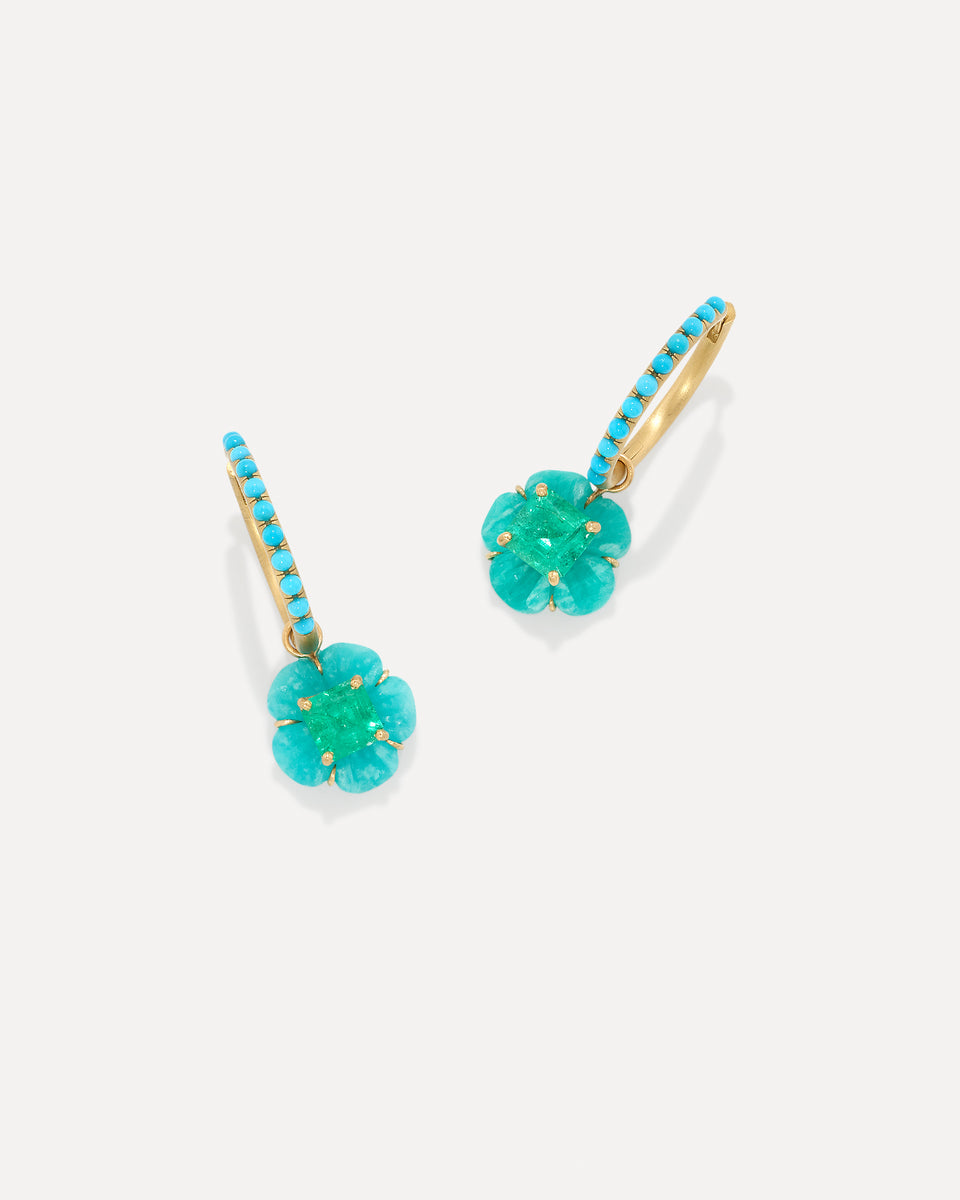 One of a Kind Tropical Flower Jeweled Hoops - Irene Neuwirth