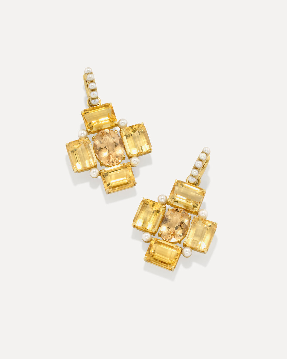 One of a Kind Pearl Mosaic Jeweled Huggies