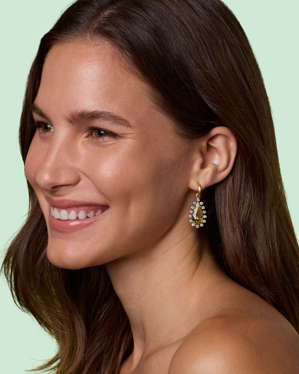 One of a Kind Diamond Studded Gemmy Gem Drop Huggies - Irene Neuwirth