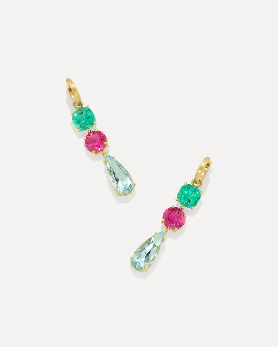 One of a Kind Gemmy Gem Triple Drop Link Jeweled Huggies - Irene Neuwirth