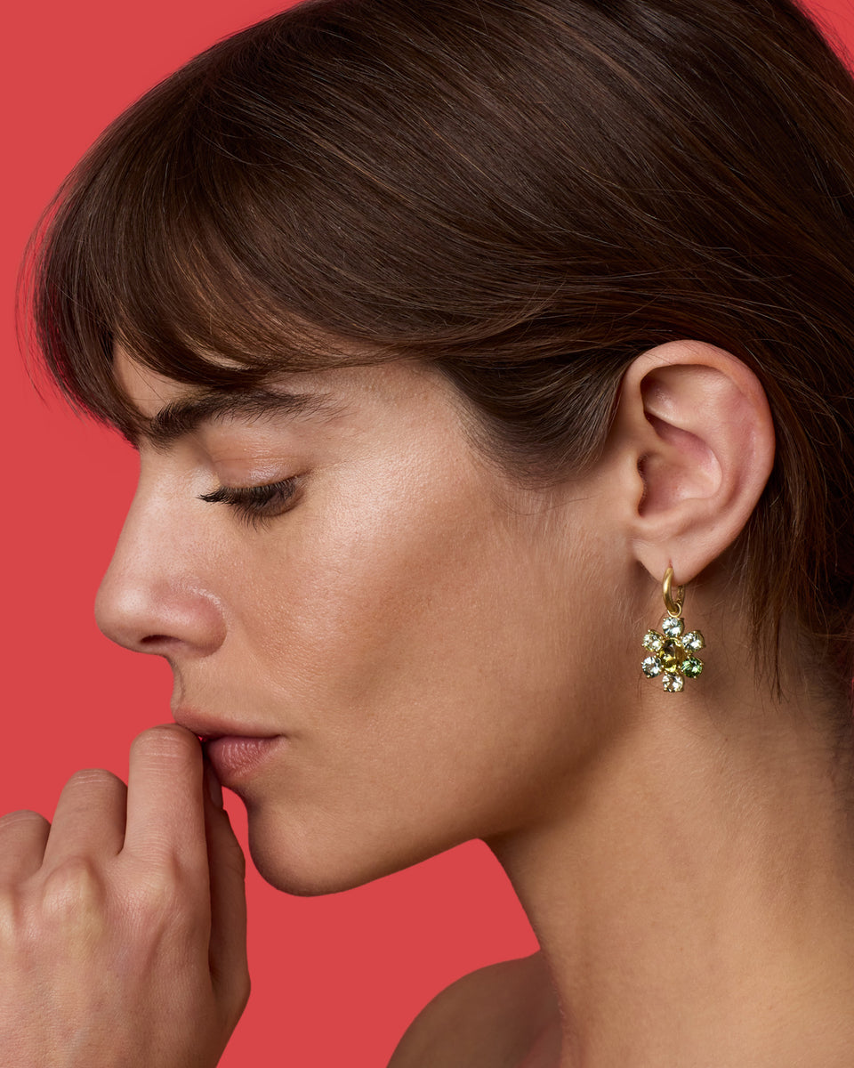 One of a Kind Gemmy Gem Floret Jeweled Huggies - Irene Neuwirth