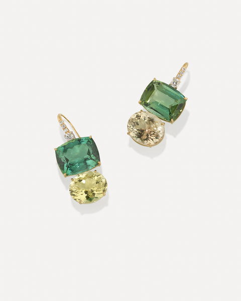 One of a Kind Gemmy Gem Diamond Double Stone Drop Earrings - Irene Neuwirth