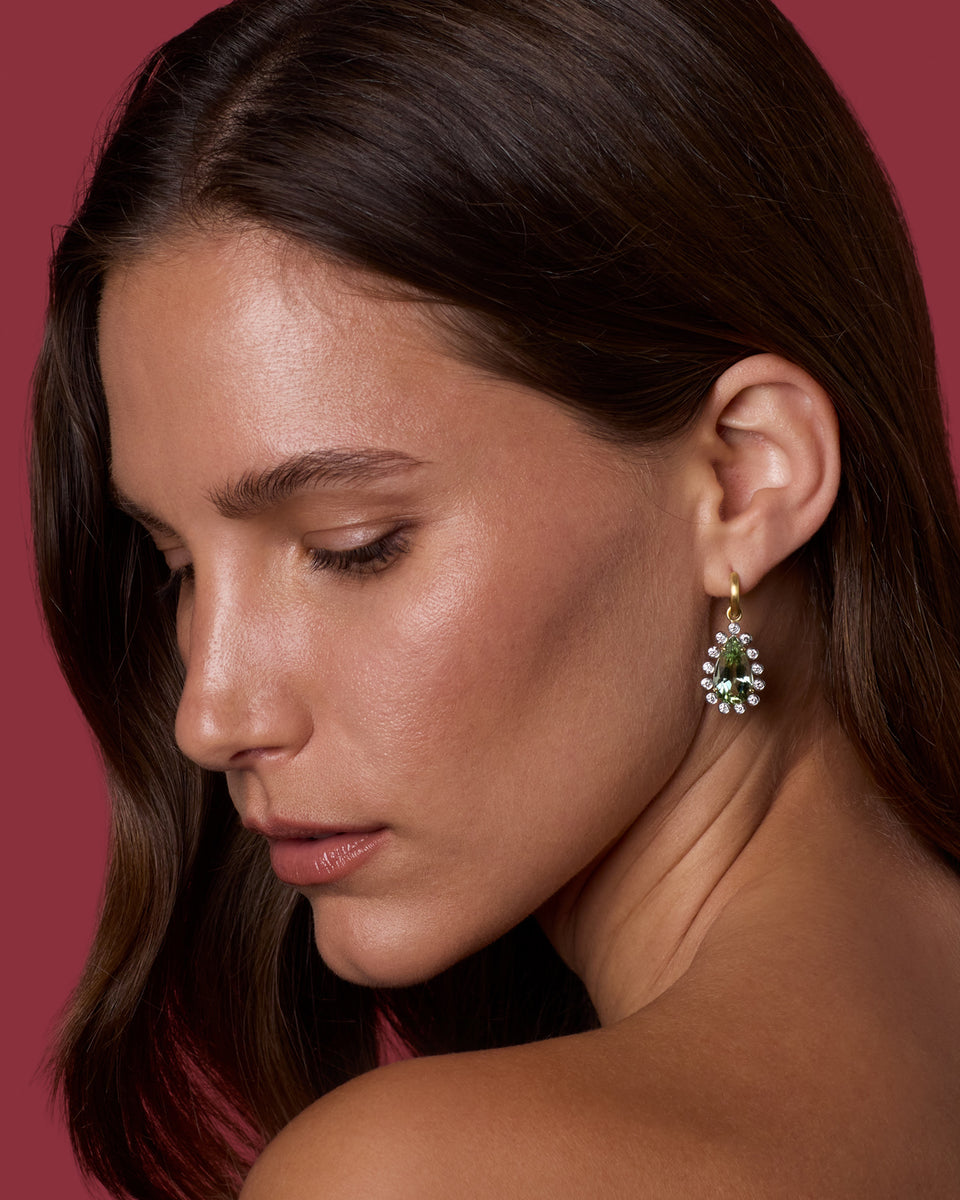 One of a Kind Diamond Studded Gemmy Gem Drop Huggies - Irene Neuwirth