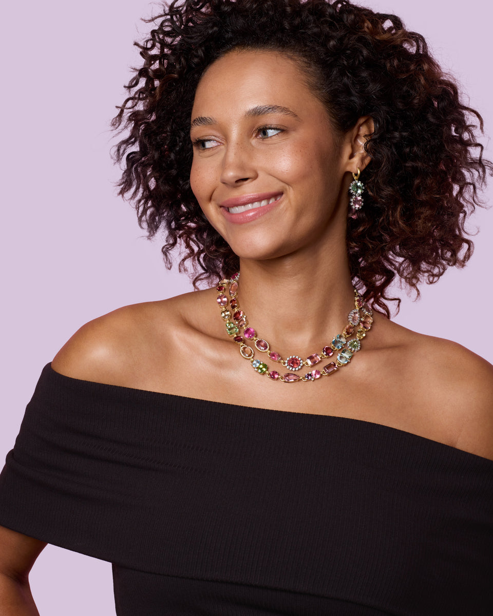 One of a Kind Diamond Studded Gemmy Gem Double Drop Huggies - Irene Neuwirth