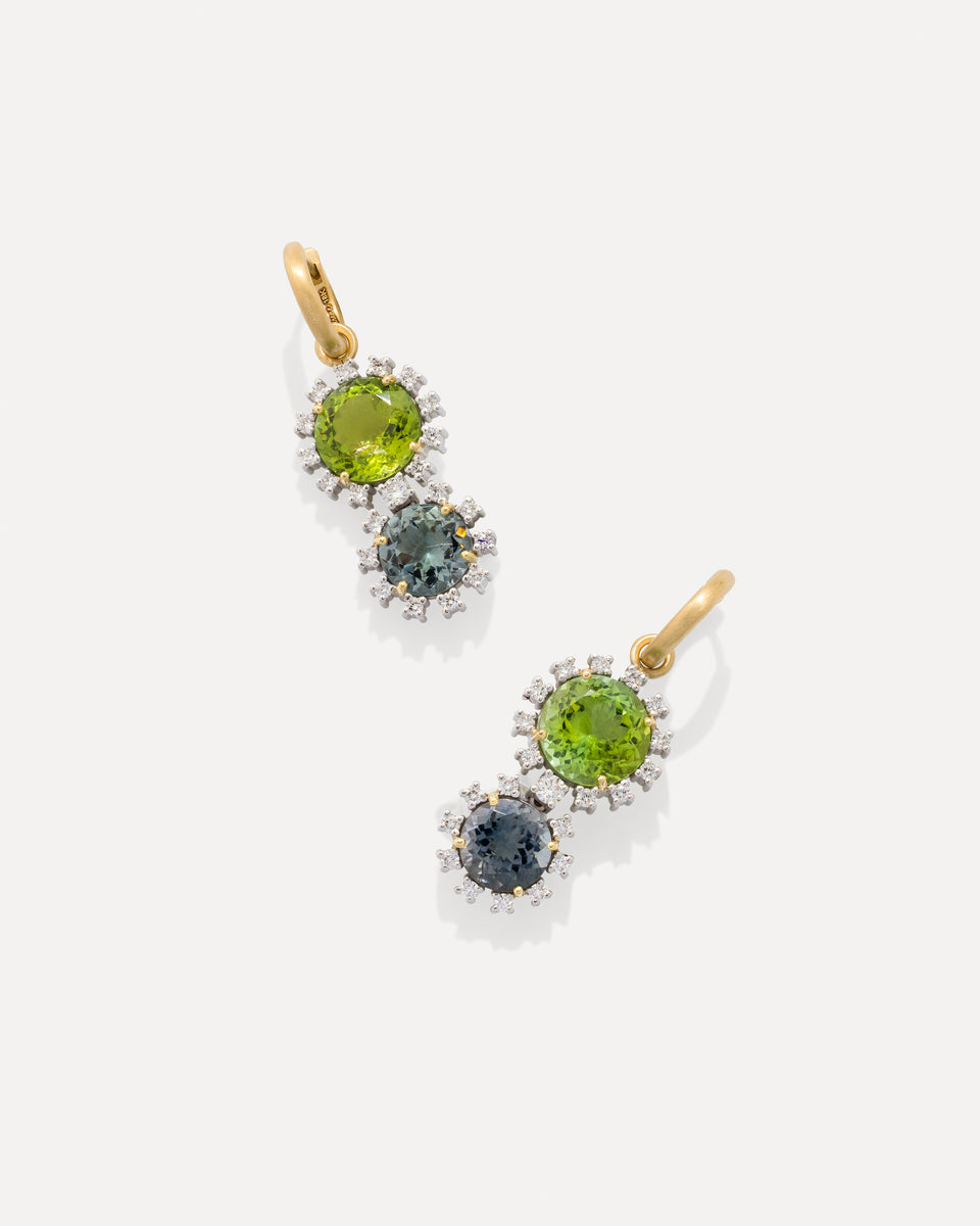 One of a Kind Diamond Studded Gemmy Gem Double Drop Huggies - Irene Neuwirth