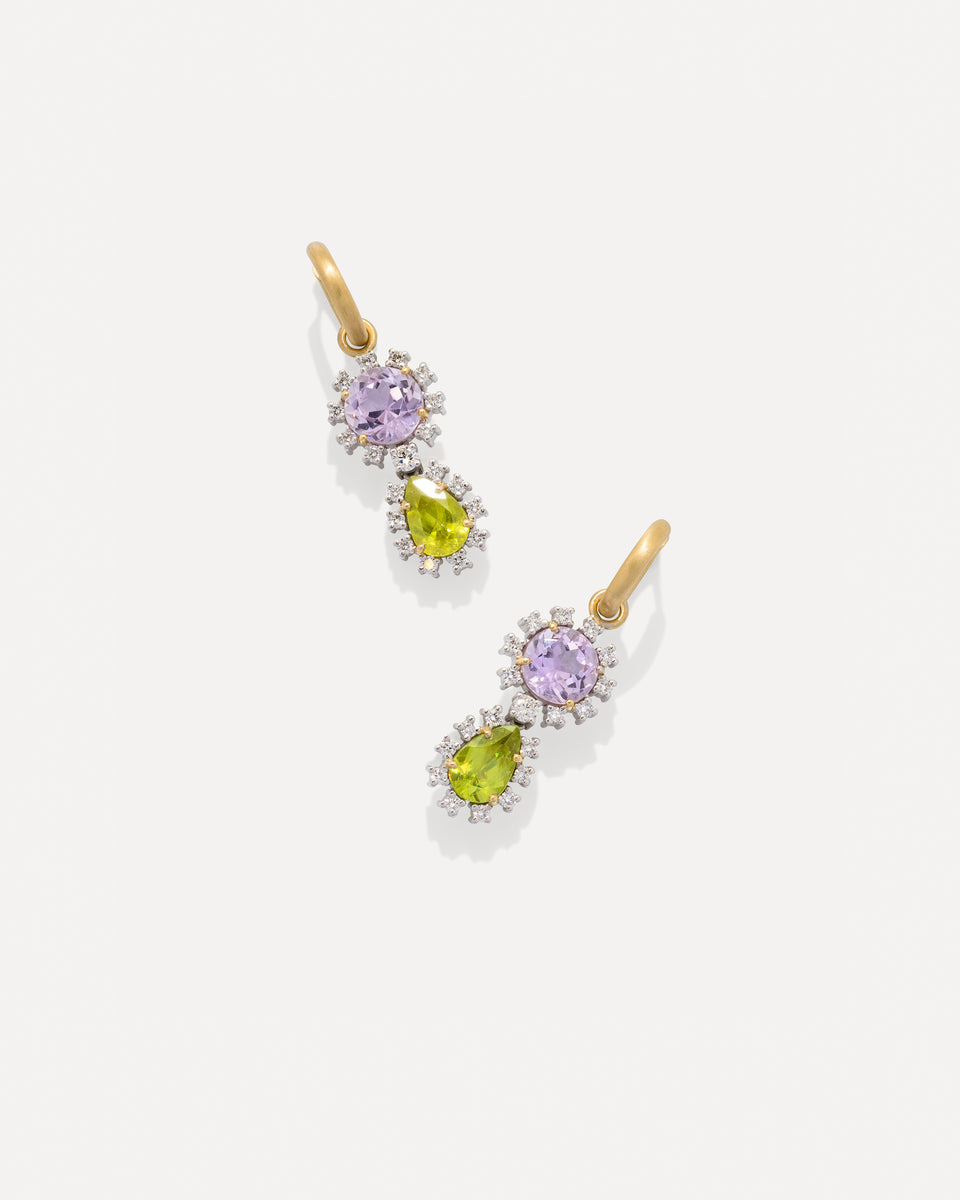One of a Kind Diamond Gemmy Gem Double Drop Jeweled Huggies - Irene Neuwirth
