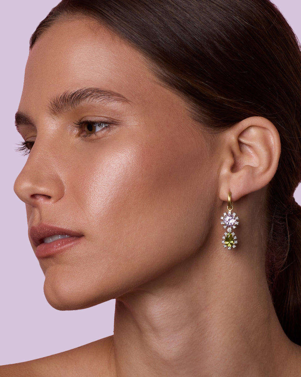 One of a Kind Diamond Gemmy Gem Double Drop Jeweled Huggies - Irene Neuwirth
