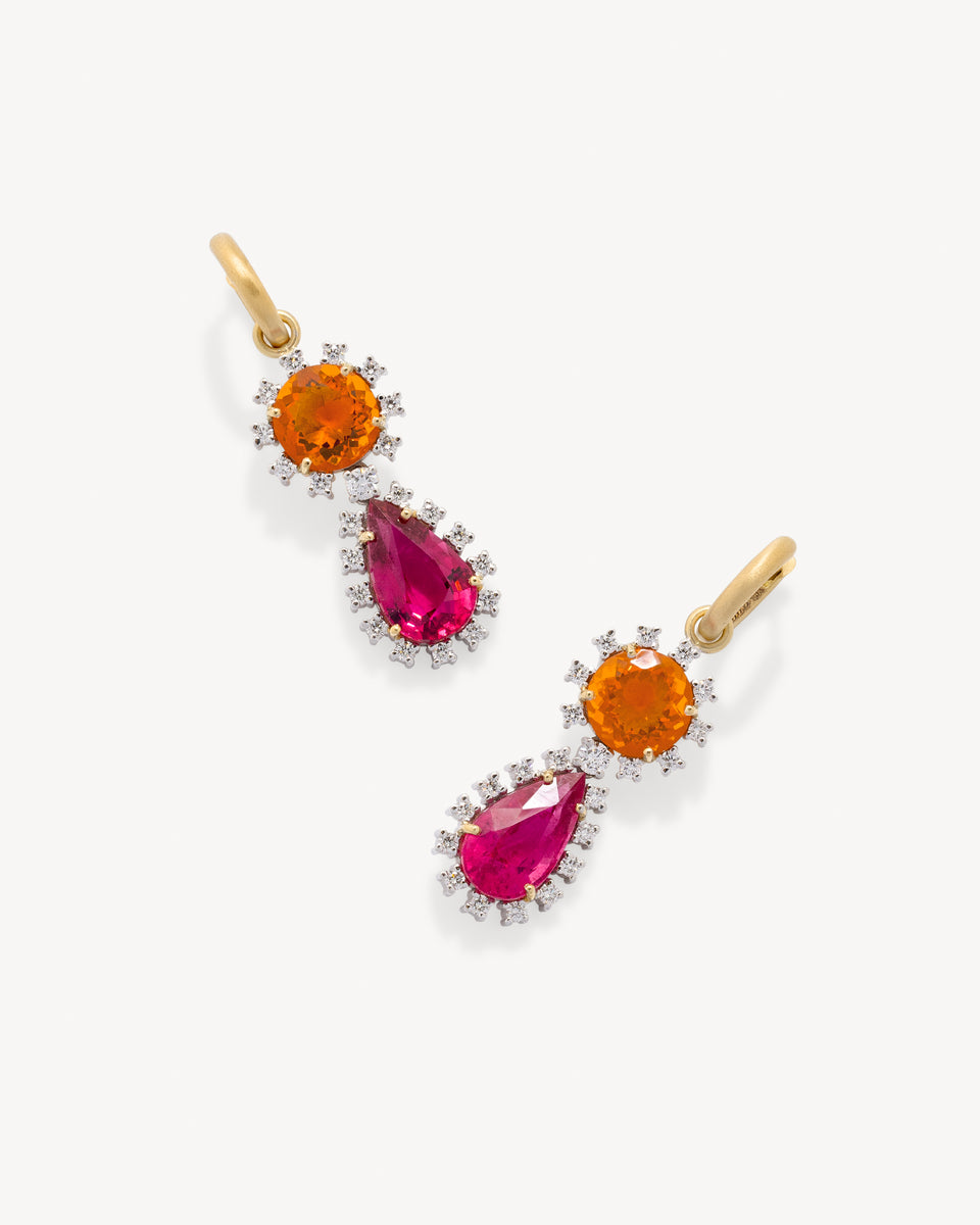 One of a Kind Diamond Studded Gemmy Gem Double Drop Huggies - Irene Neuwirth