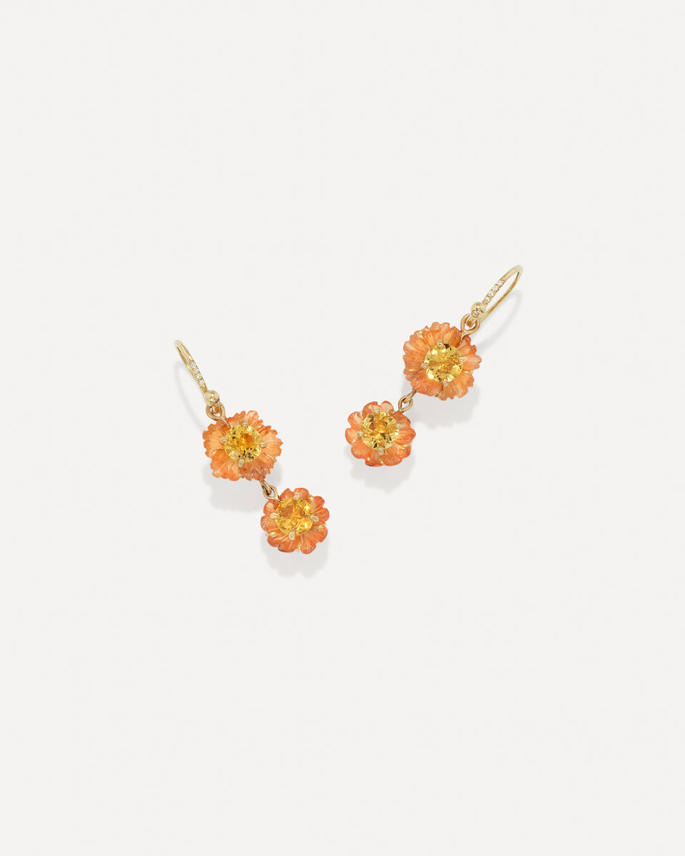 One of a Kind Tropical Flower Double Drop Earrings - Irene Neuwirth