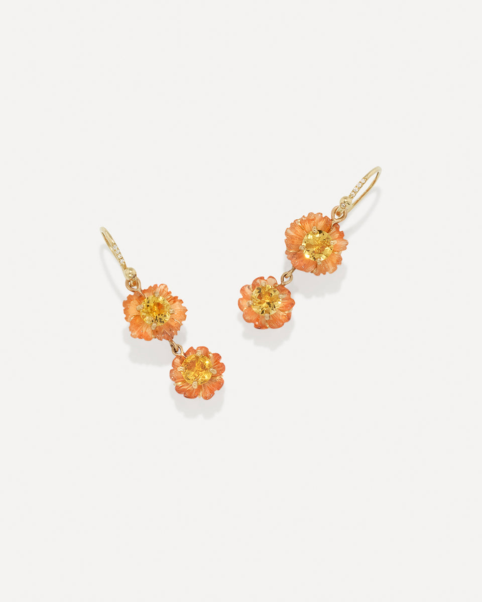 One of a Kind Tropical Flower Double Drop Earrings - Irene Neuwirth