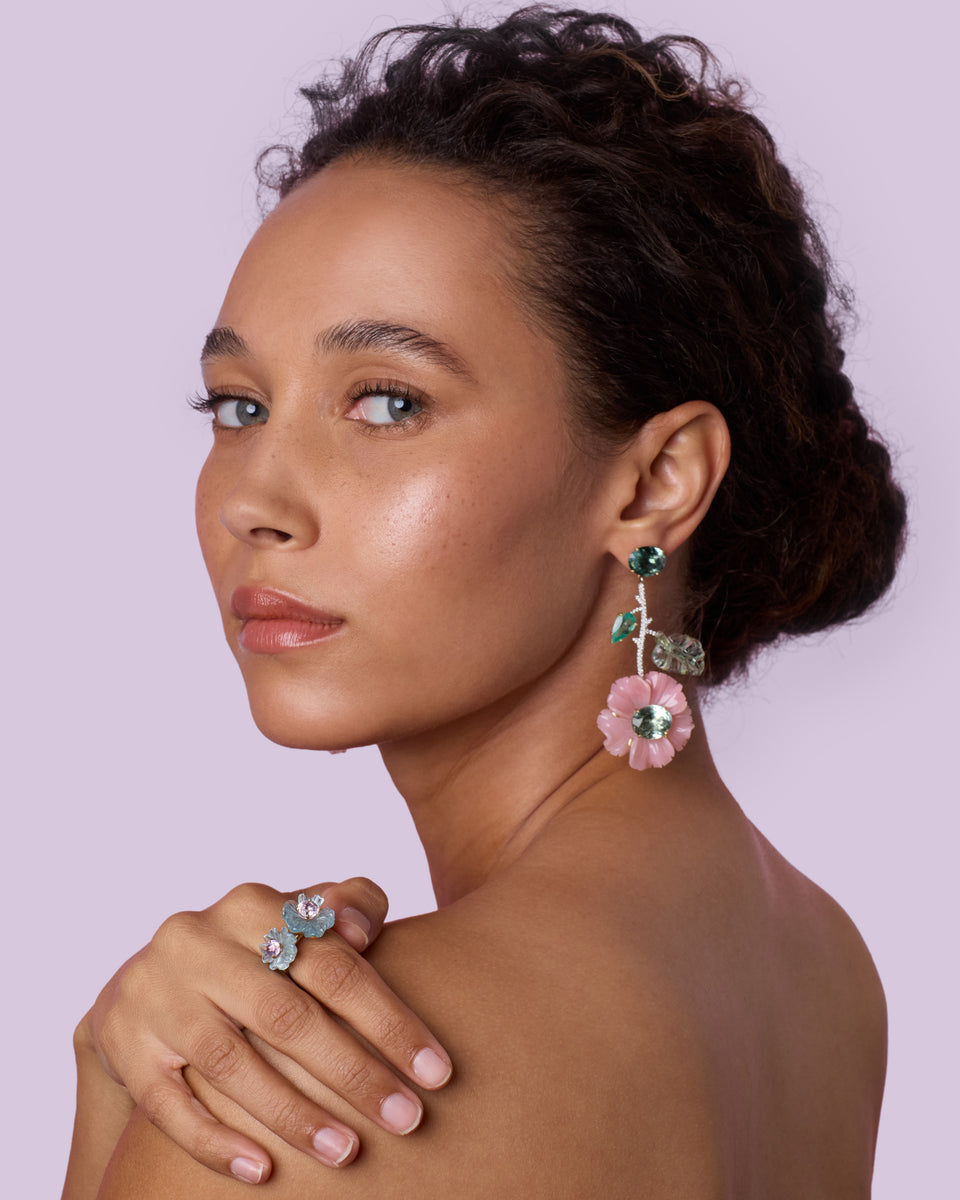 One of a Kind Tropical Flower Blossom Earrings - Irene Neuwirth