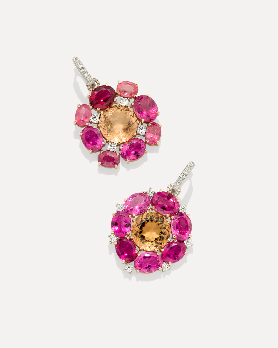 One of a Kind Pavé Gemmy Gem Floret Jeweled Huggies - Irene Neuwirth