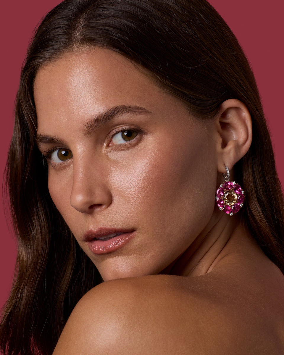 One of a Kind Pavé Gemmy Gem Floret Jeweled Huggies - Irene Neuwirth